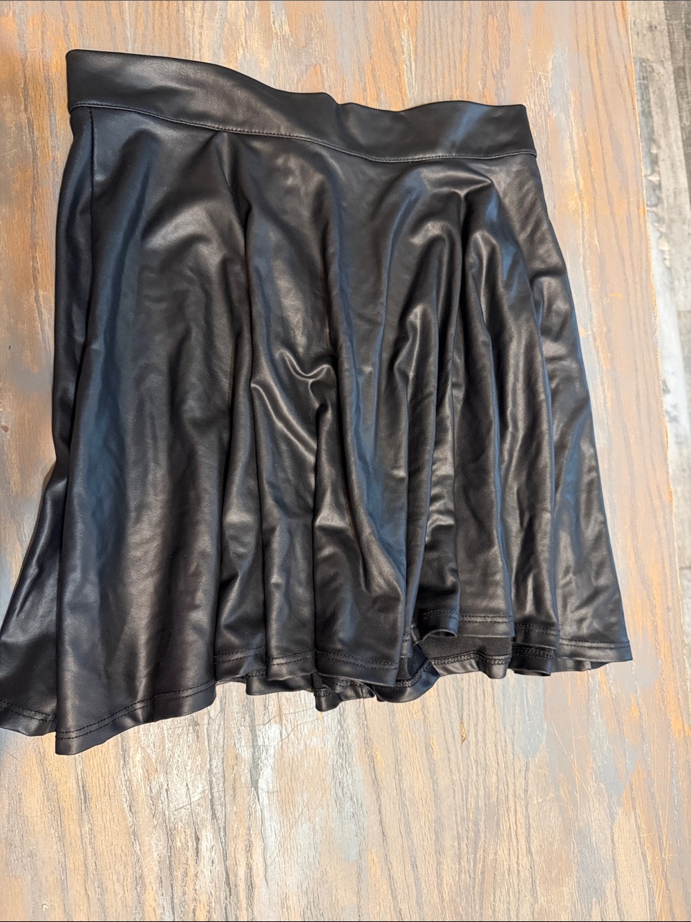 Faux Leather Black Skater Circle Skirt - Women